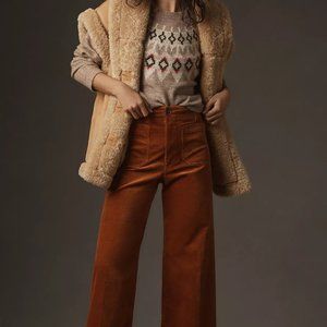 The Colette Cropped Wide-Leg Corduroy Pants by Maeve in Bronze